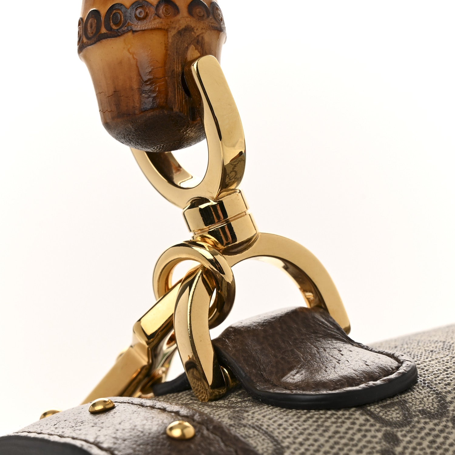 Gucci GG Supreme Monogram Studded Calfskin 100 Centennial Geometric Medium Bamboo 1947 Top Handle Bag Beige Ebony Multicolor 11 of 13