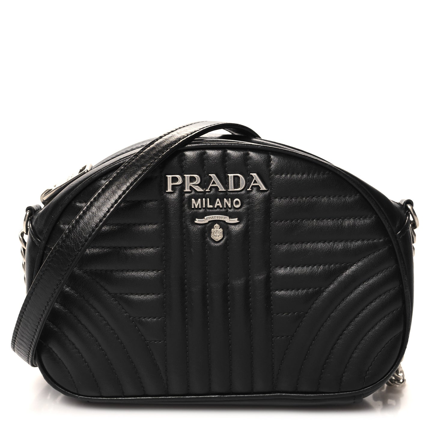 Soft Calfskin Impunture Diagramme Dome Crossbody Bag Black