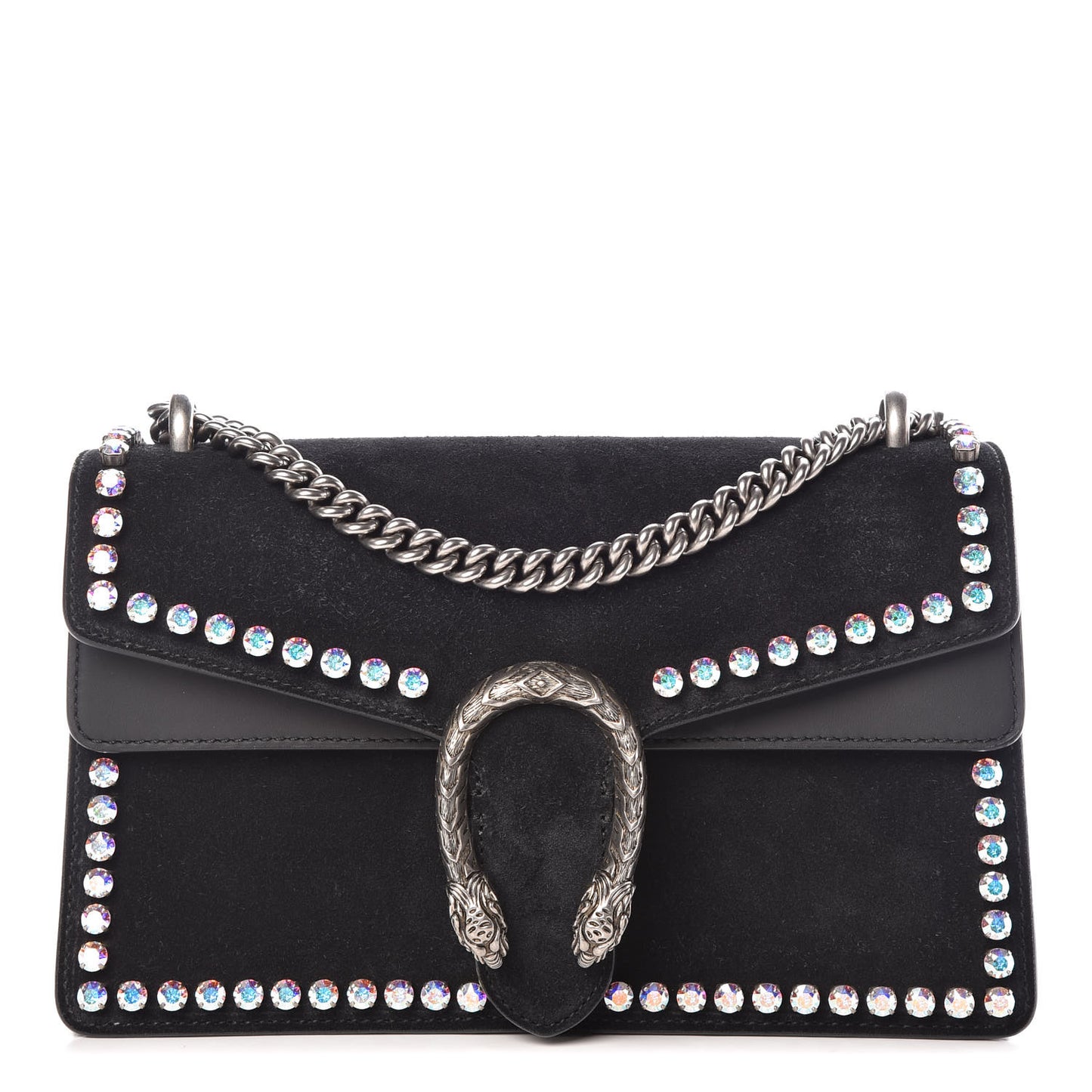 Suede Crystal Small Dionysus Shoulder Bag Black