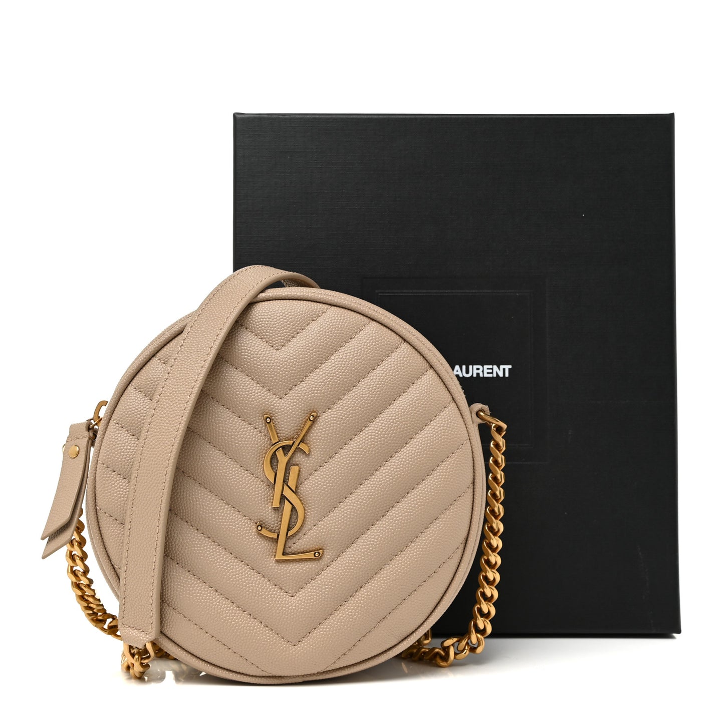 Grain De Poudre Matelasse Chevron Quilted Round Vinyle Camera Bag Dark Beige