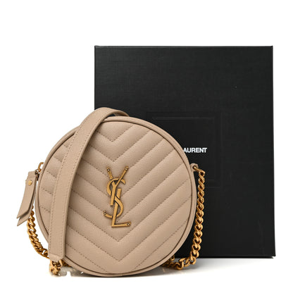 Saint Laurent Grain De Poudre Matelasse Chevron Quilted Round Vinyle Camera Bag Dark Beige 10 of 10