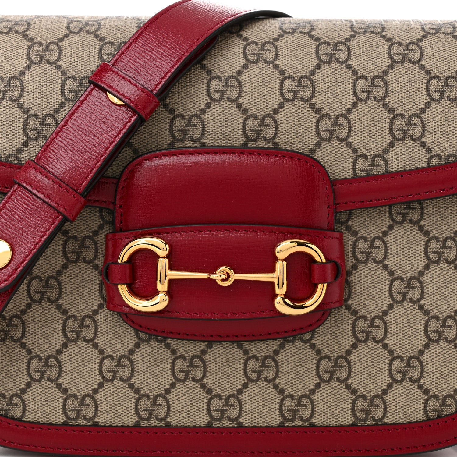 Gucci GG Supreme Monogram Azalea Calfskin Horsebit 1955 Shoulder Bag Beige Ebony New Cherry Red 8 of 11