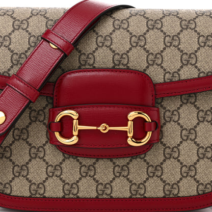 Gucci GG Supreme Monogram Azalea Calfskin Horsebit 1955 Shoulder Bag Beige Ebony New Cherry Red 8 of 11
