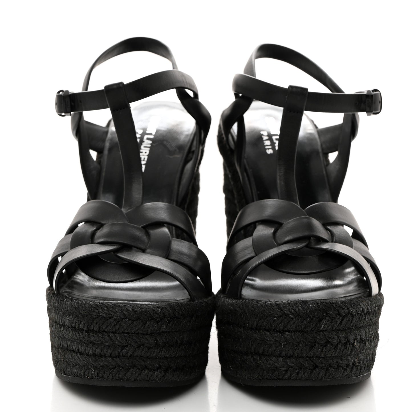 Calfskin Tribute 95 Platform Espadrille Wedge Sandals 39.5 Black