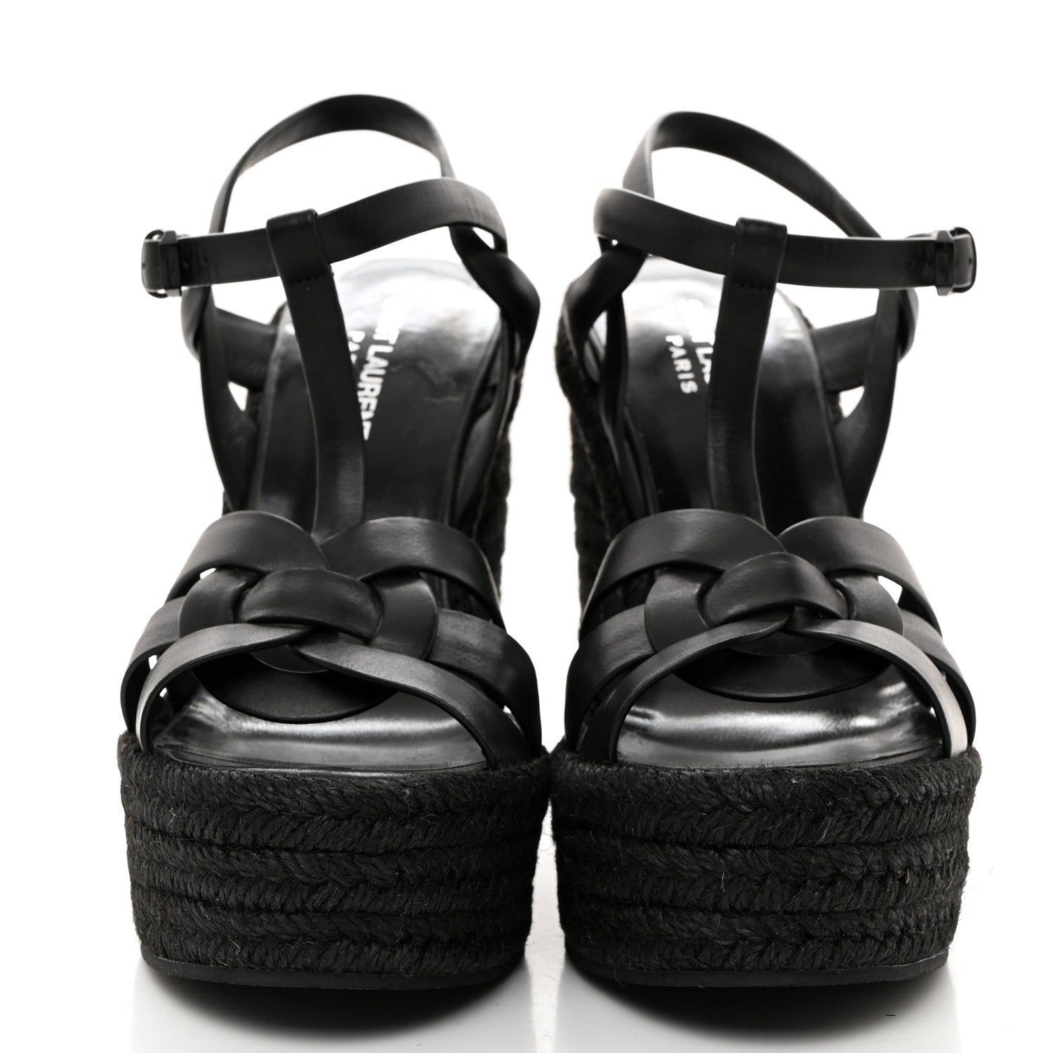 Saint Laurent Calfskin Tribute 95 Platform Espadrille Wedge Sandals 39.5 Black 2 of 7
