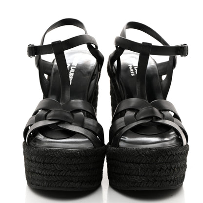 Saint Laurent Calfskin Tribute 95 Platform Espadrille Wedge Sandals 39.5 Black 2 of 7