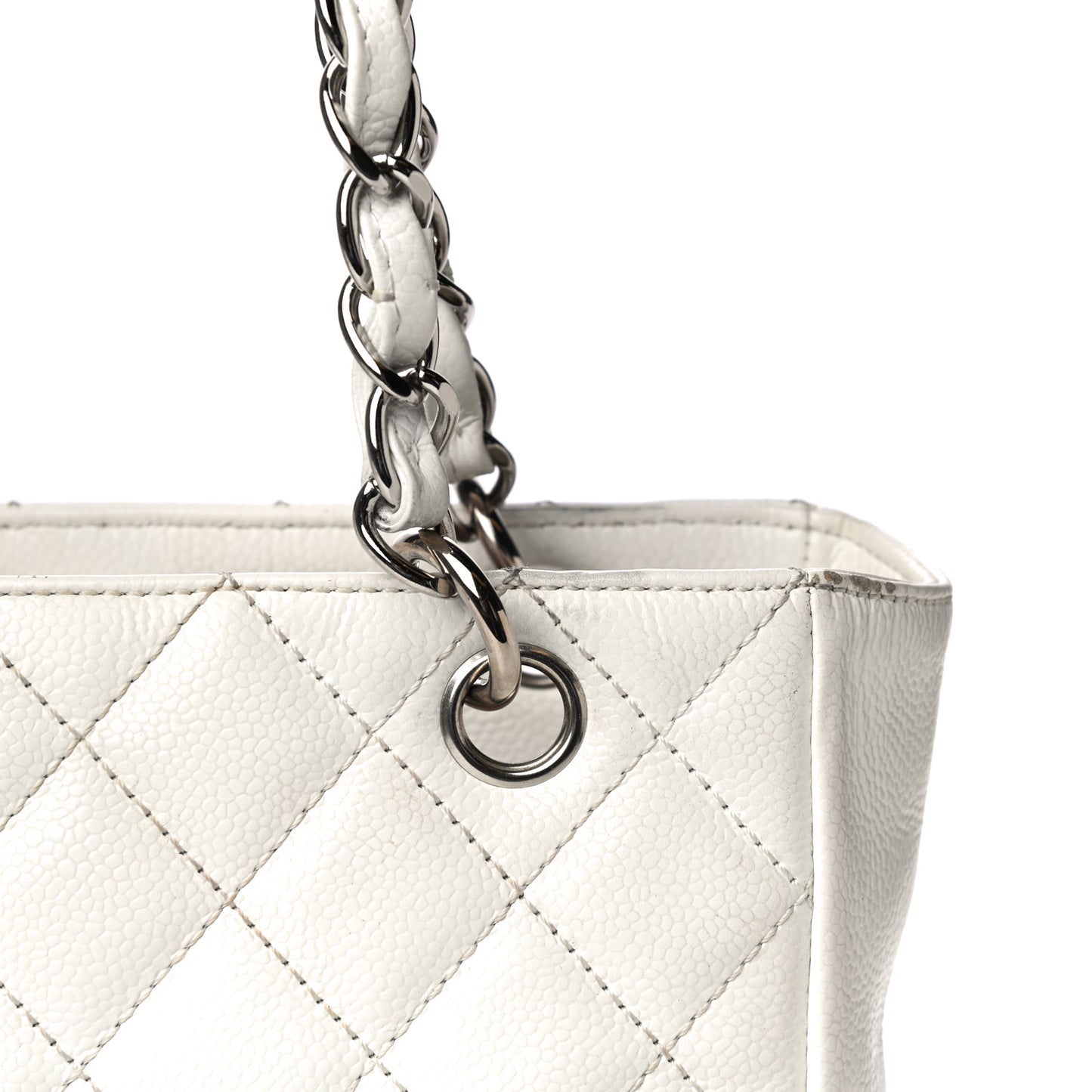 Caviar Quilted Petit Shopping Tote PST White