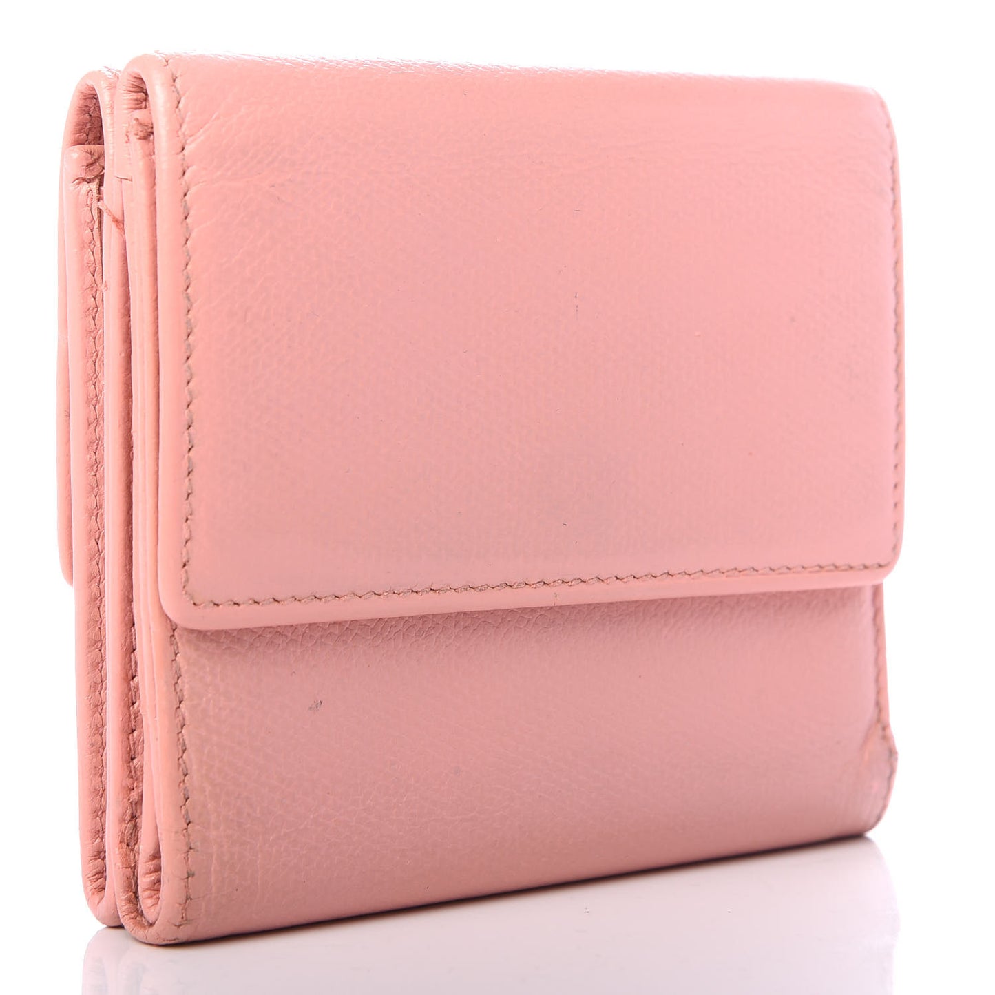 Grained Calfskin CC Button Compact Wallet Pink