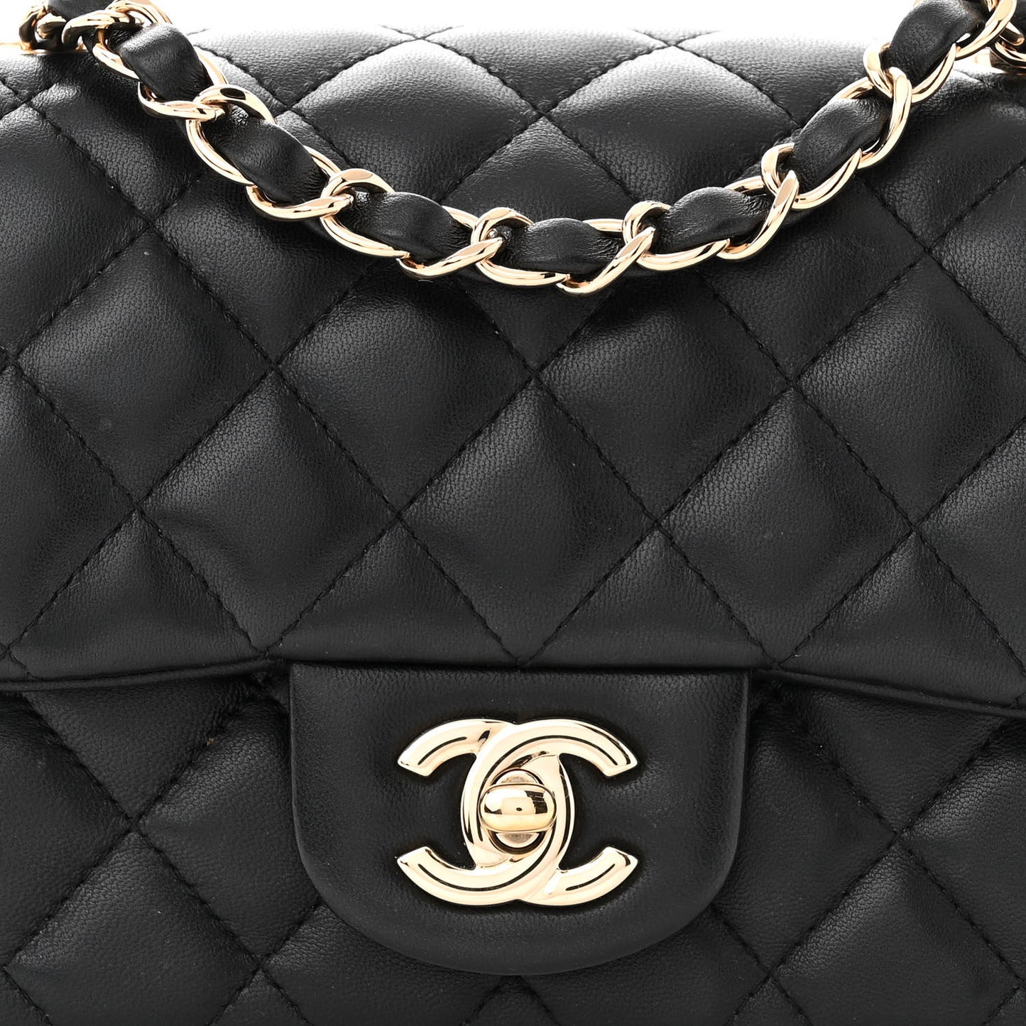 Lambskin Quilted Mini Square Flap Black