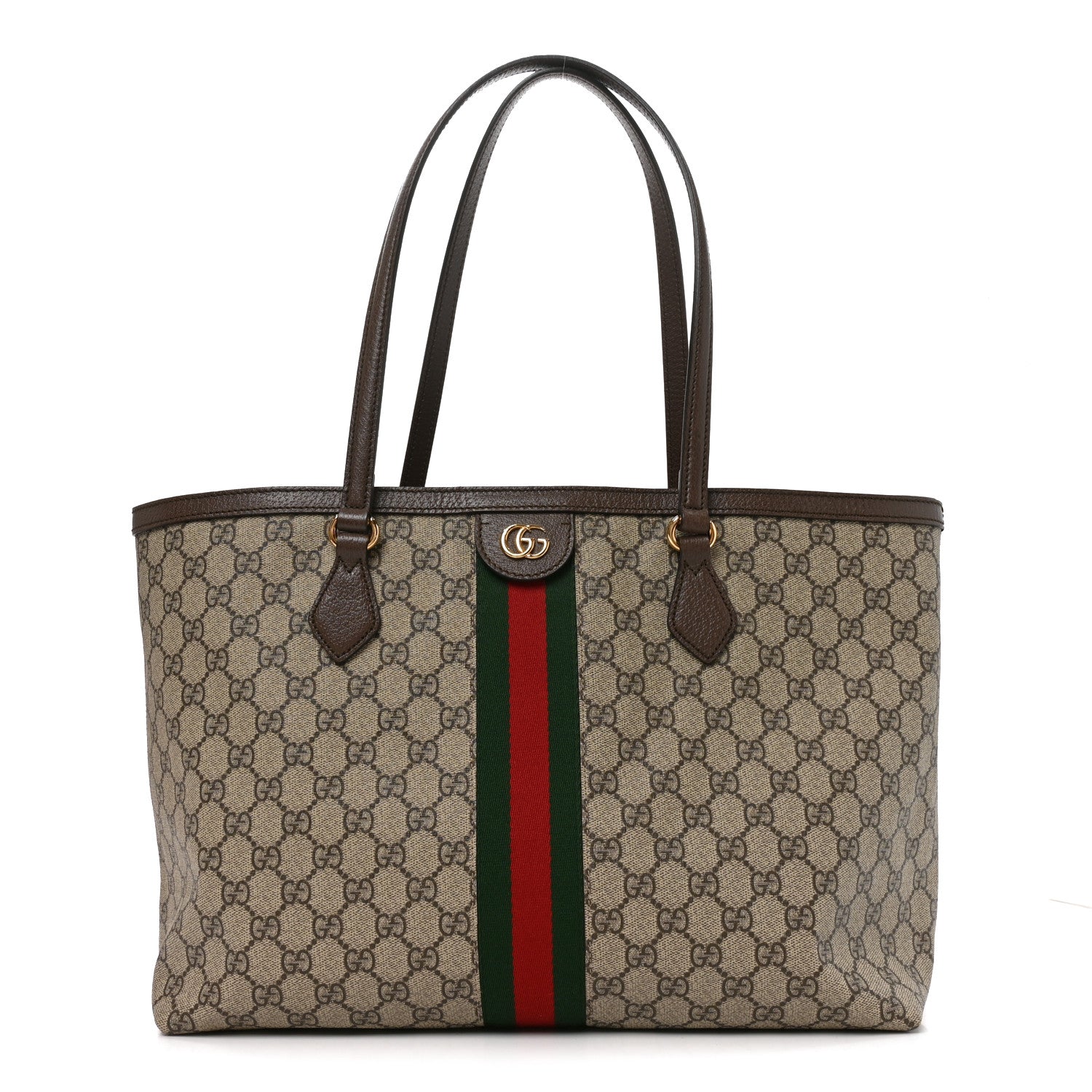 Gucci Supreme Monogram Textured Calfskin Web Medium Ophidia Shopping Tote Beige Ebony New Acero 1 of 10