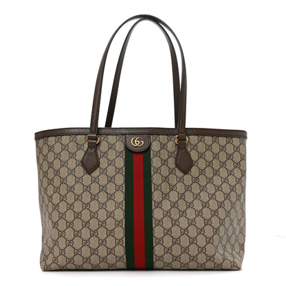 Gucci Supreme Monogram Textured Calfskin Web Medium Ophidia Shopping Tote Beige Ebony New Acero 1 of 10