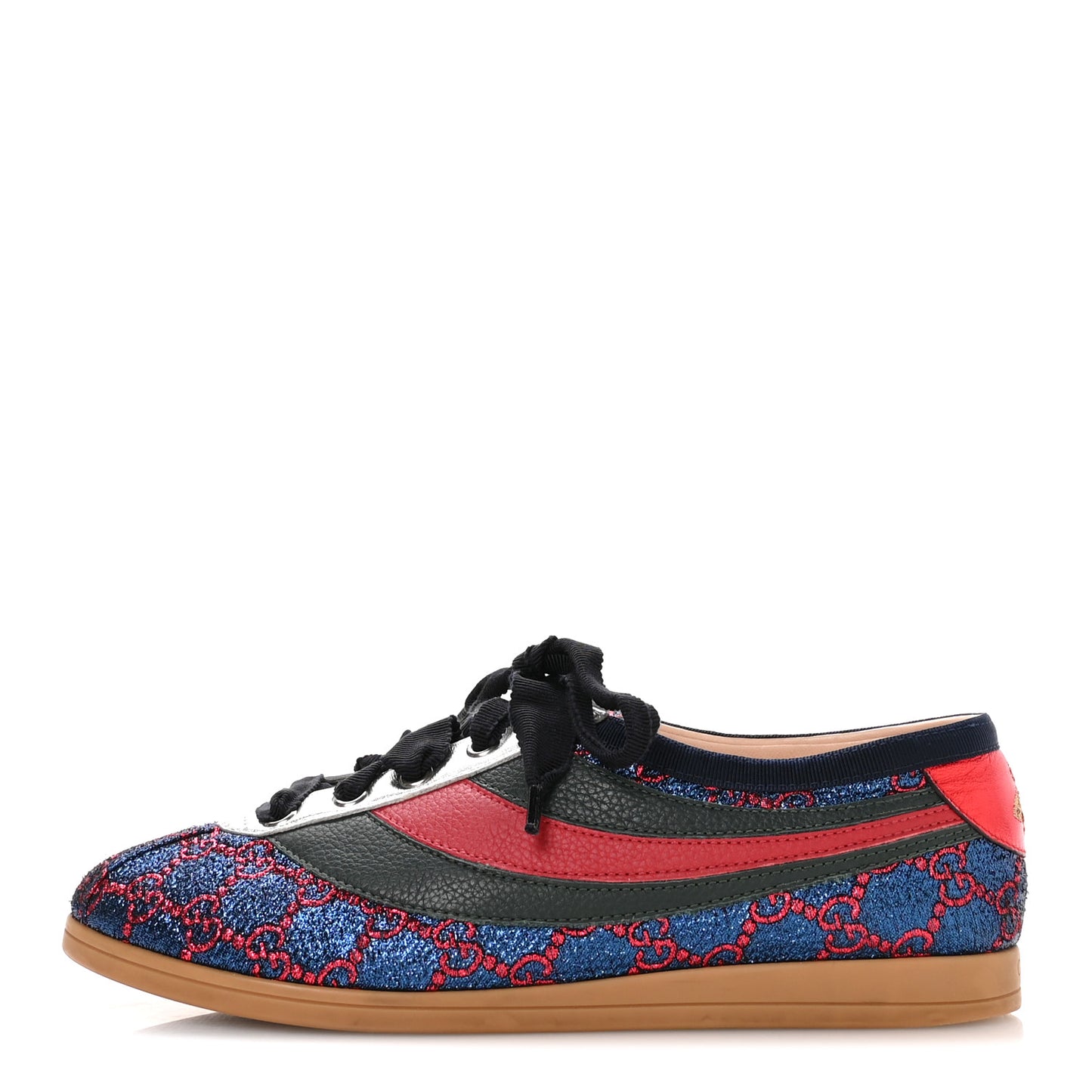 Lurex Calfskin Web GG Monogram Womens Falacer Sneakers 38 Iridescent Blue Iridescent Red Silver