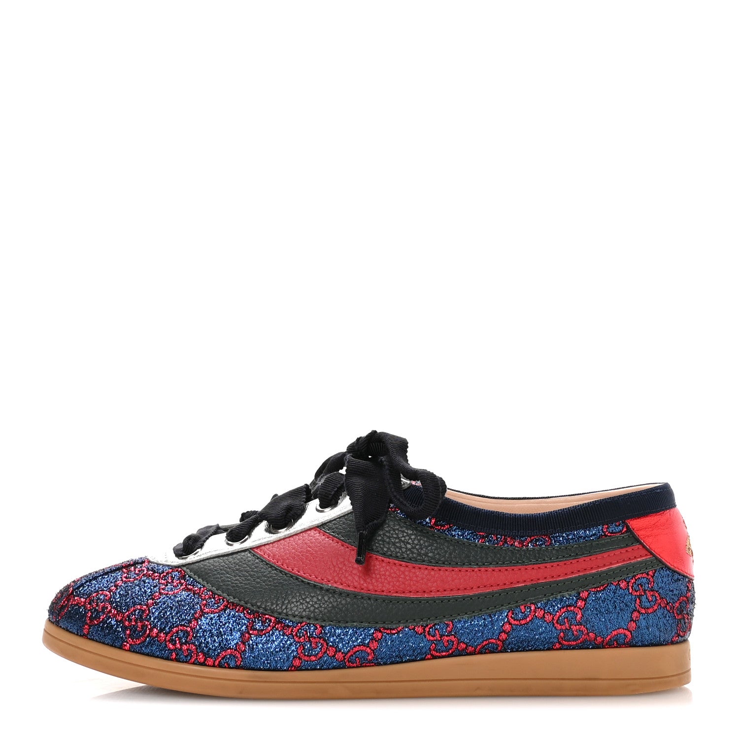 Gucci Lurex Calfskin Web GG Monogram Womens Falacer Sneakers 38 Iridescent Blue Iridescent Red Silver 1 of 9