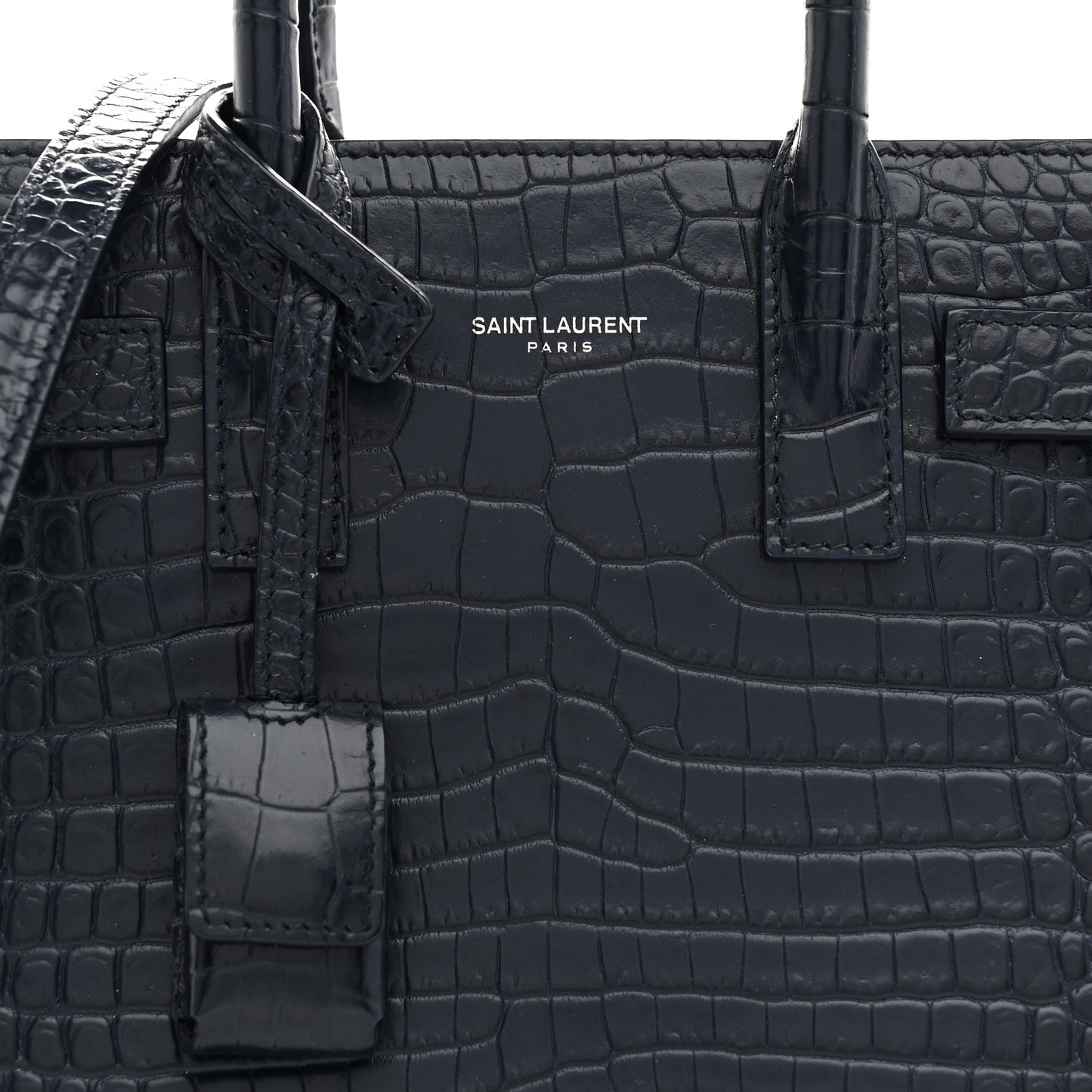 Calfskin Crocodile Embossed Nano Sac De Jour Navy