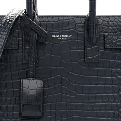 Saint Laurent Calfskin Crocodile Embossed Nano Sac De Jour Navy 9 of 11