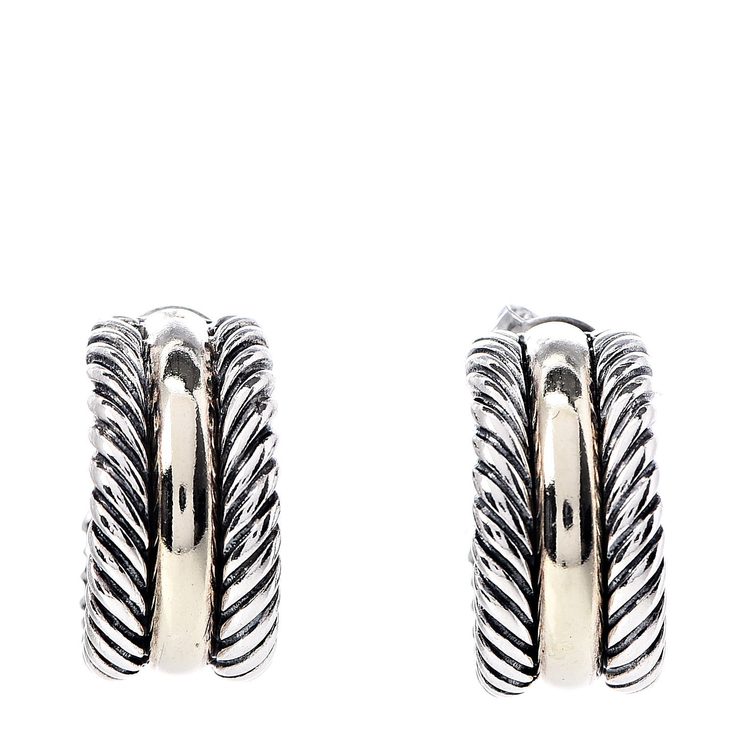 David Yurman Sterling Silver 14K Yellow Gold 16mm Cable Classics Hoop Earrings 1 of 4