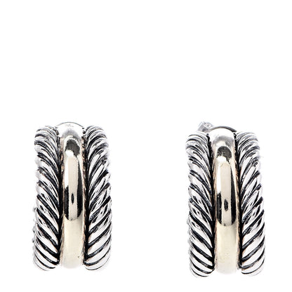 David Yurman Sterling Silver 14K Yellow Gold 16mm Cable Classics Hoop Earrings 1 of 4