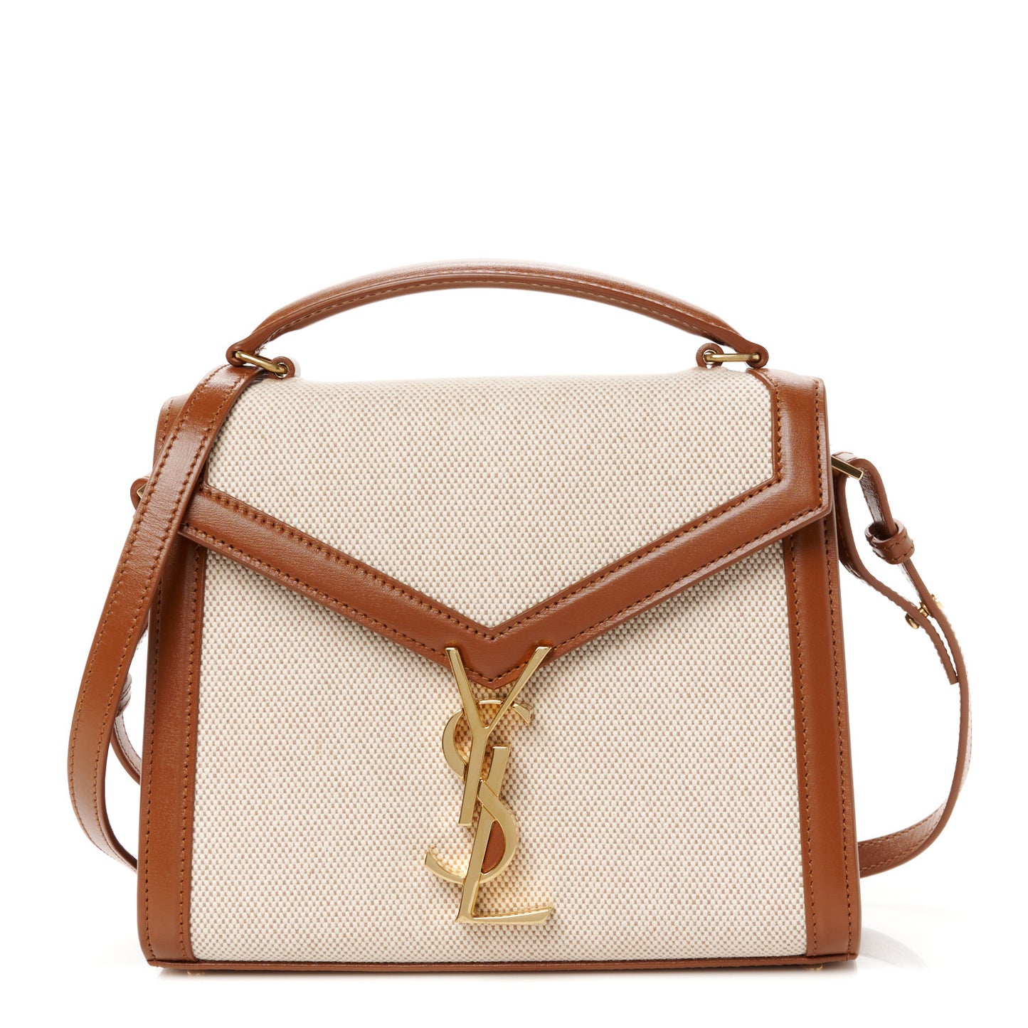 Canvas Calfskin Mini Classic Monogram Cassandra Top Handle Tan Natural