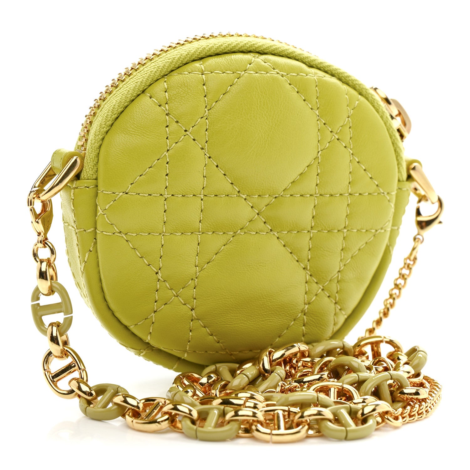 Christian Dior Lambskin Mini Cannage Round Caro Crossbody Pouch Lime 3 of 10