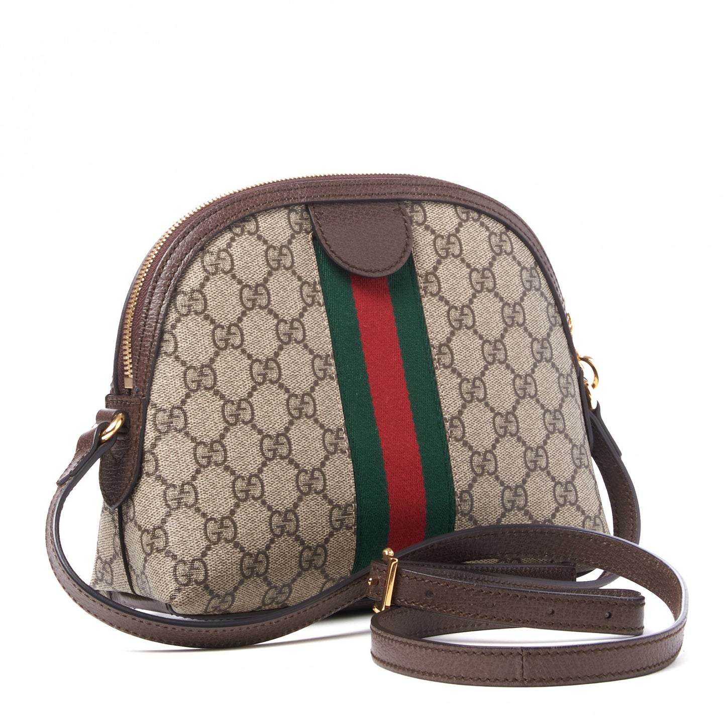 GG Supreme Monogram Textured Dollar Calfskin Web Small Ophidia Dome Shoulder Bag Beige Ebony New Acero