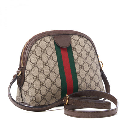 Gucci GG Supreme Monogram Textured Dollar Calfskin Web Small Ophidia Dome Shoulder Bag Beige Ebony New Acero 2 of 9
