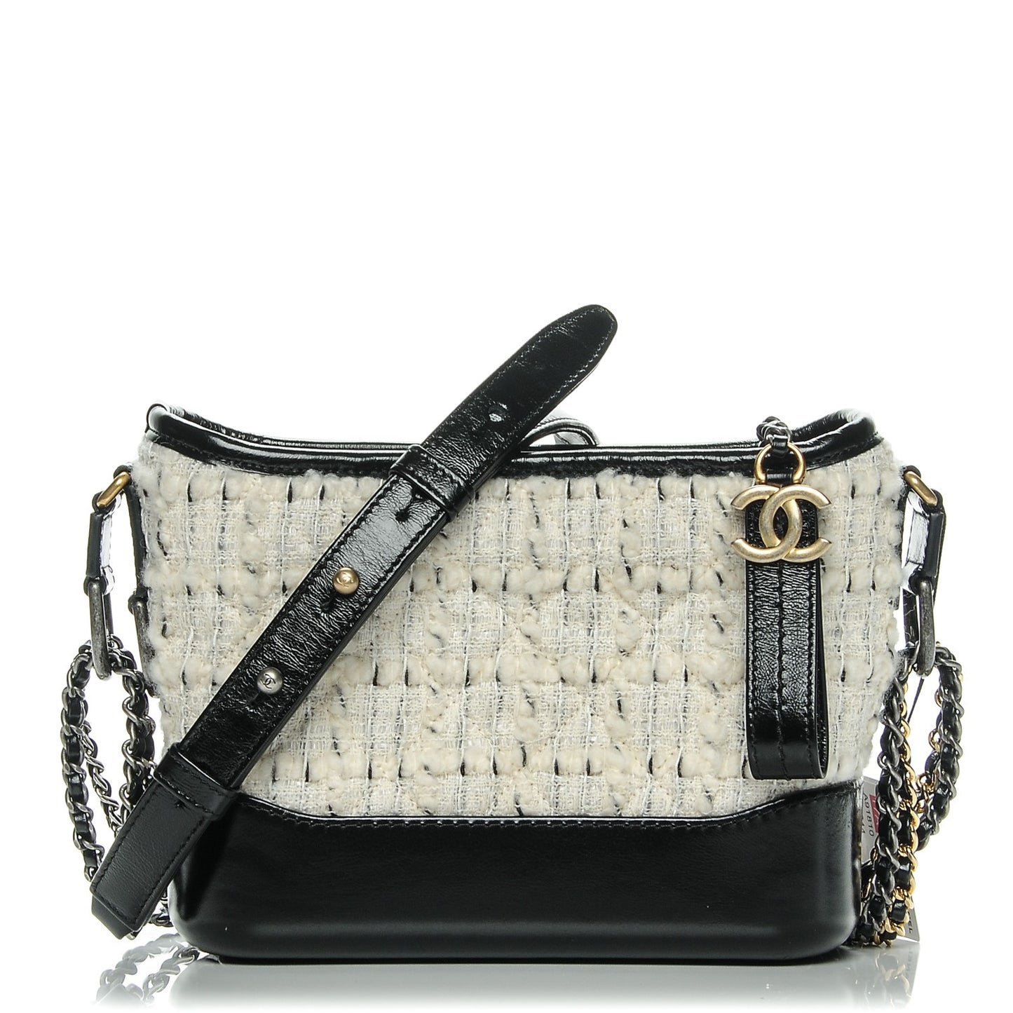 Tweed Calfskin Quilted Small Gabrielle Hobo Black