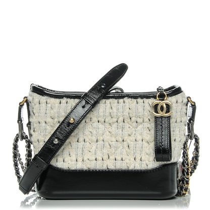 Chanel Tweed Calfskin Quilted Small Gabrielle Hobo Black 1 of 7