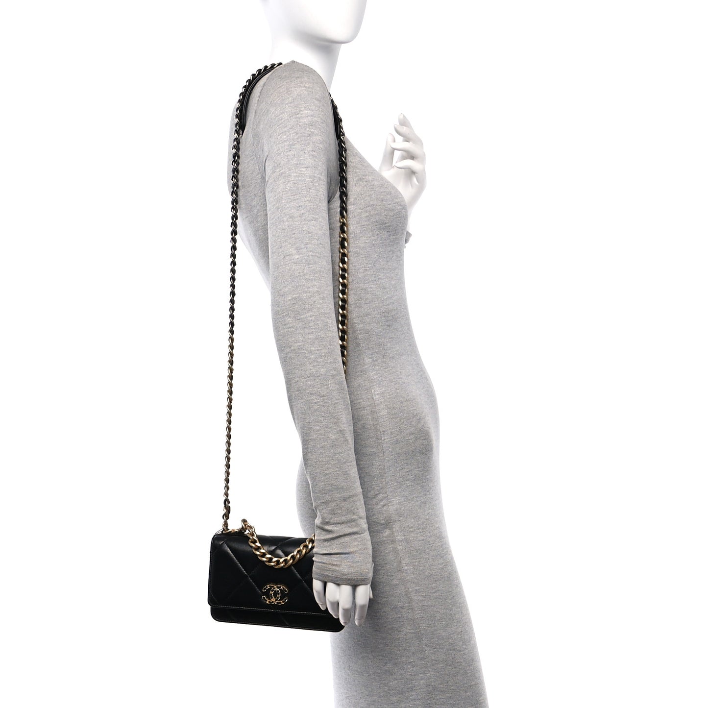 Lambskin Quilted Chanel 19 Wallet On Chain WOC Black