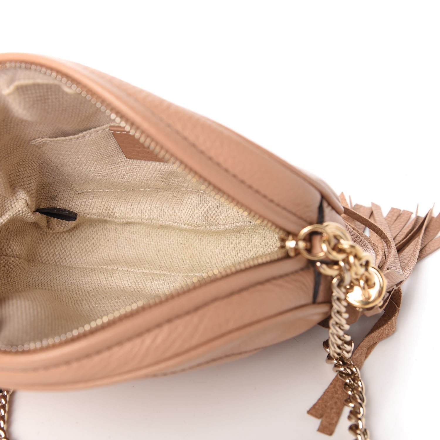 Gucci Pebbled Calfskin Mini Soho Chain Bag Camelia 7 of 12