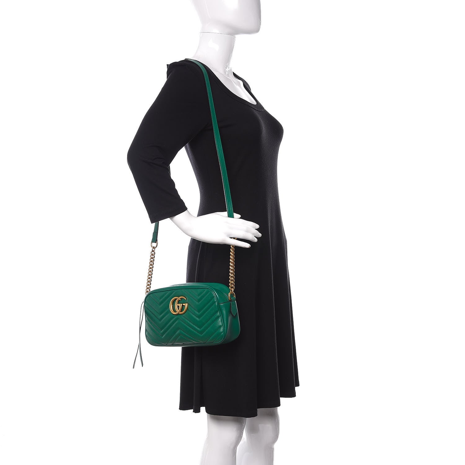 Gucci Calfskin Matelasse Small GG Marmont Chain Shoulder Bag Emerald Green 2 of 14