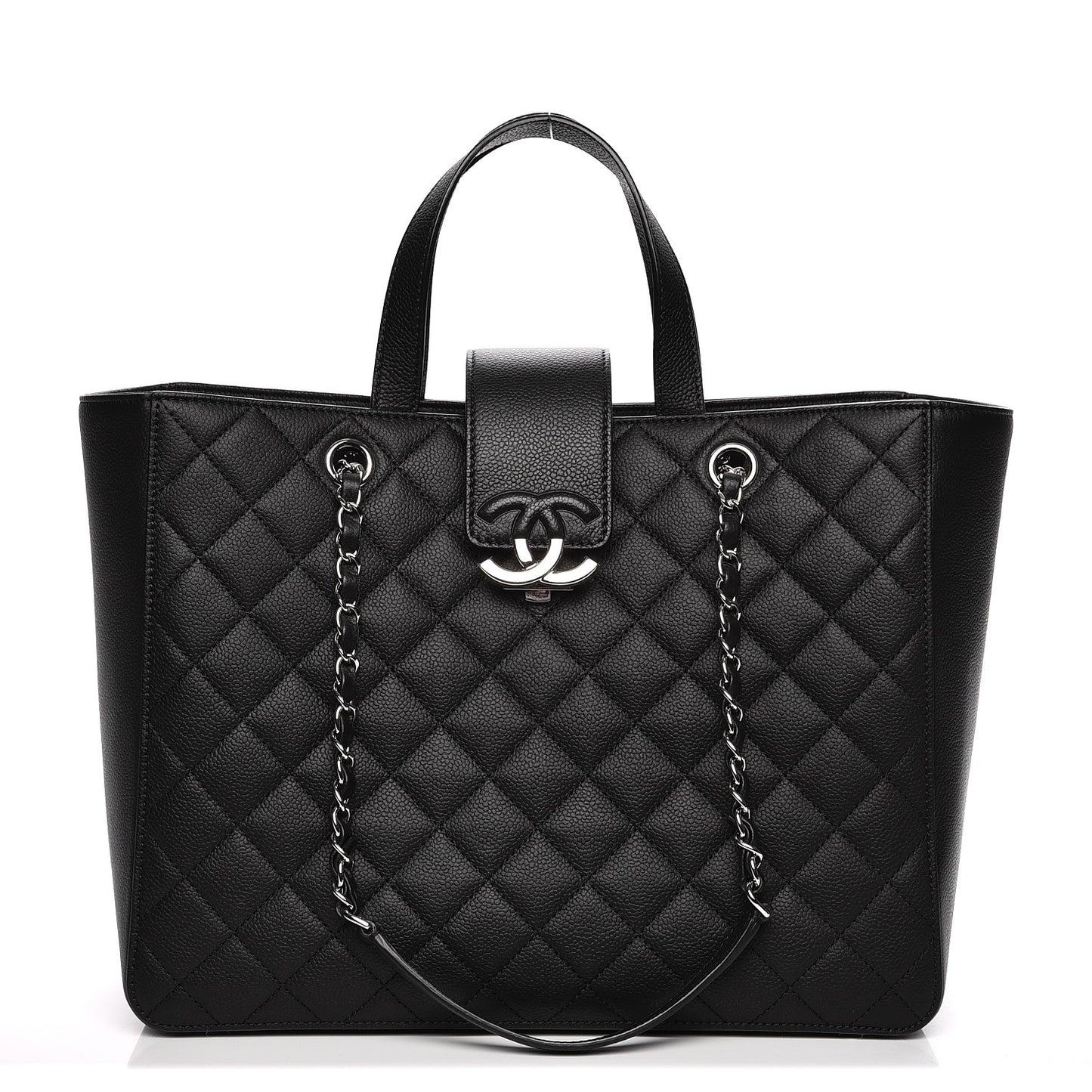 Caviar Quilted Large CC Shopping Tote Black
