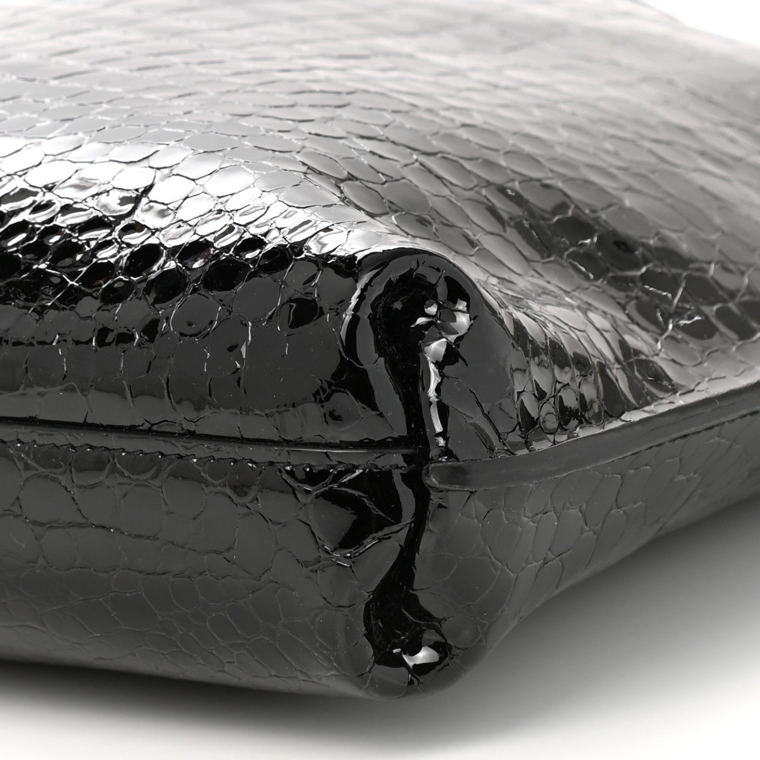 Saint Laurent Calfskin Crocodile Embossed Medium Suzanne Hobo Black 8 of 8