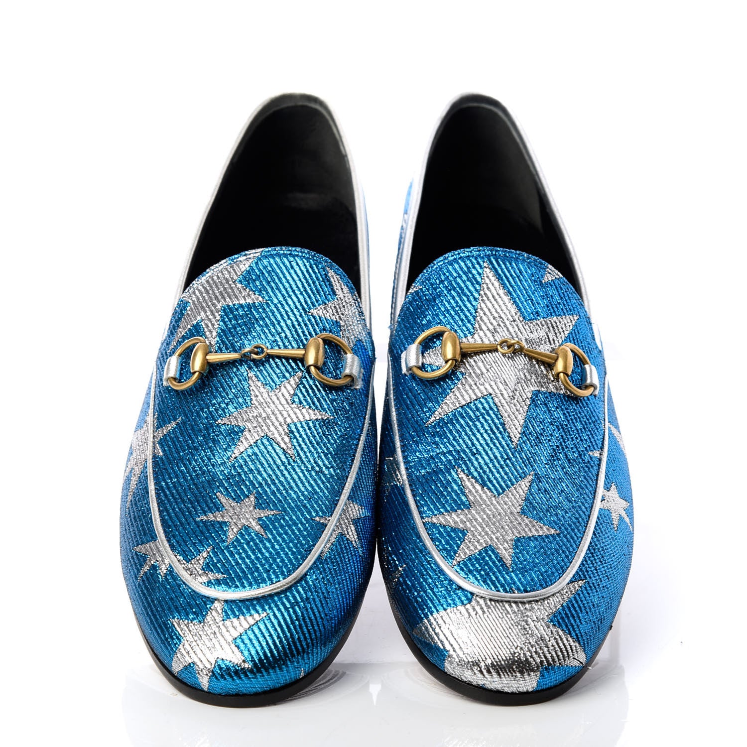 Gucci Lurex Calfskin Starry Sky Womens Jordaan Loafers 39.5 Bluette Silver 5 of 10