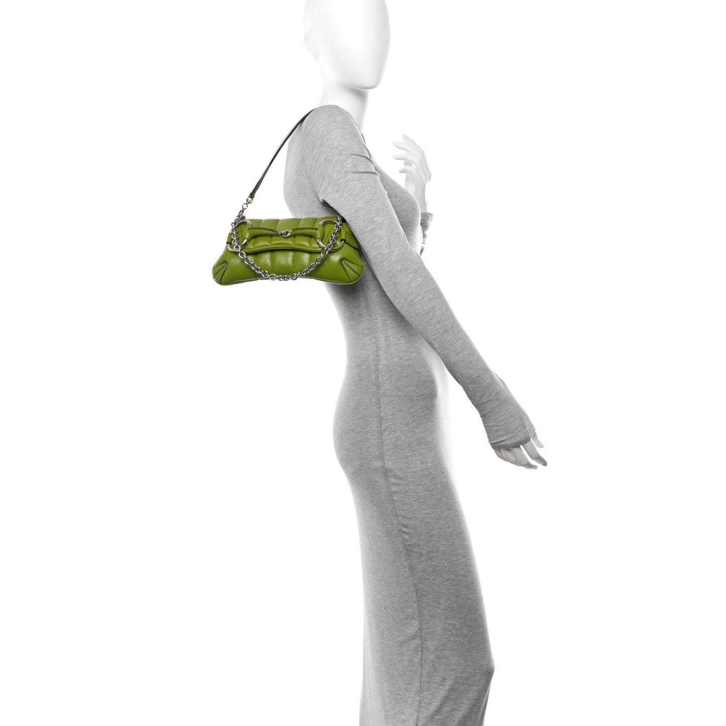 Nappa Vertical Matelasse Small Maxi Horsebit Chain Shoulder Bag Green