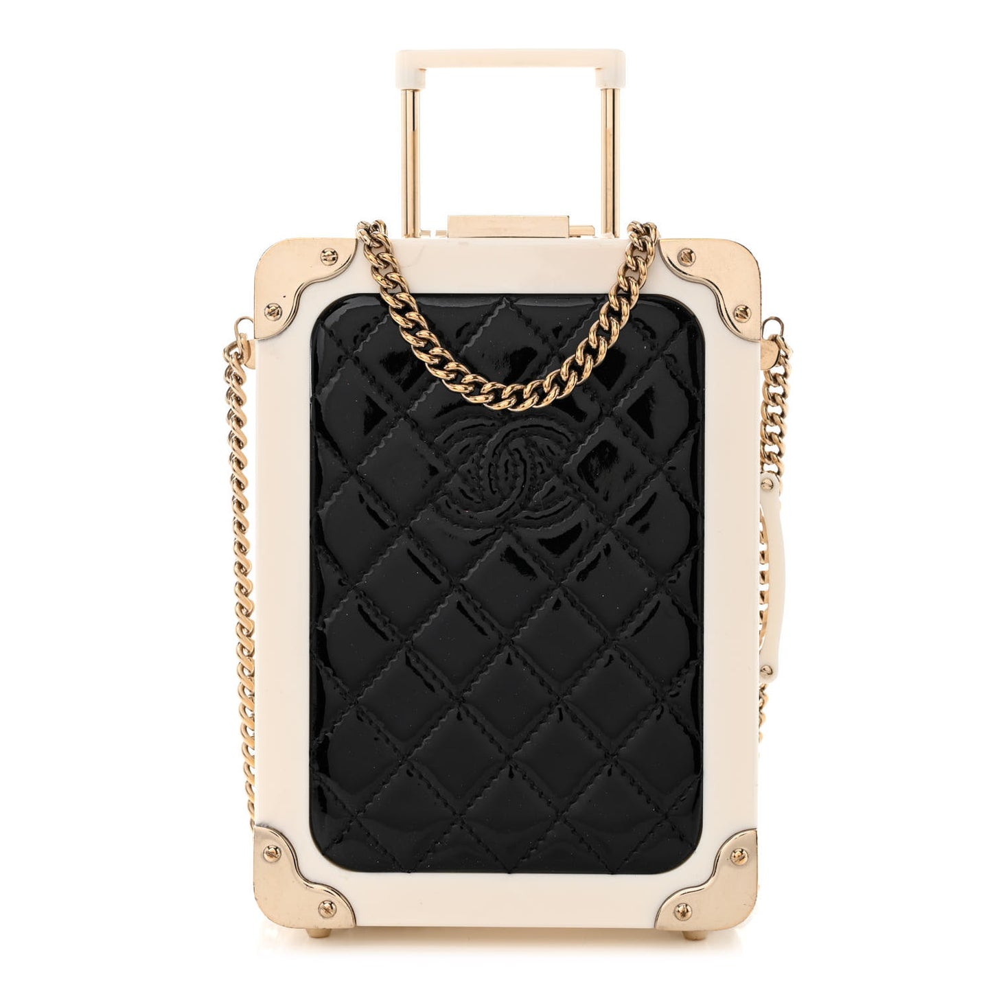 Plexiglass Patent Evening In The Air Mini Trolley Minaudiere Clutch Black White