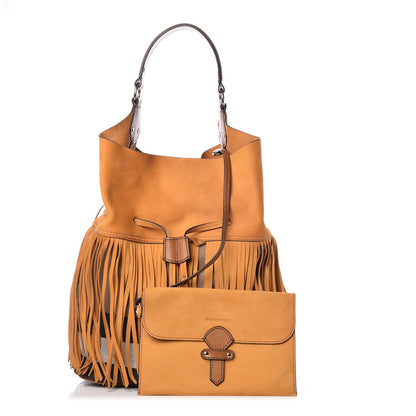 Burberry Suede Fringe Large Belgrove Bucket Bag Tan 1 of 14