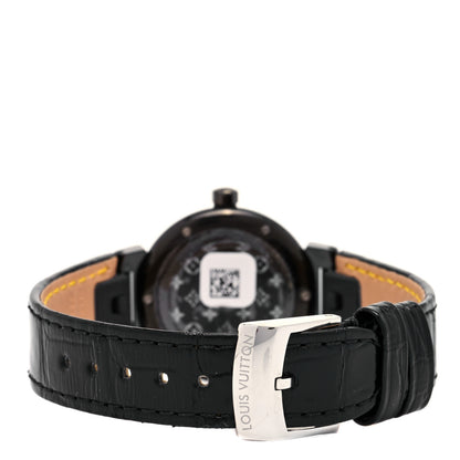 Louis Vuitton PVD Stainless Steel Alligator Diamond 28mm My LV Tambour Quartz Watch Black 3 of 5