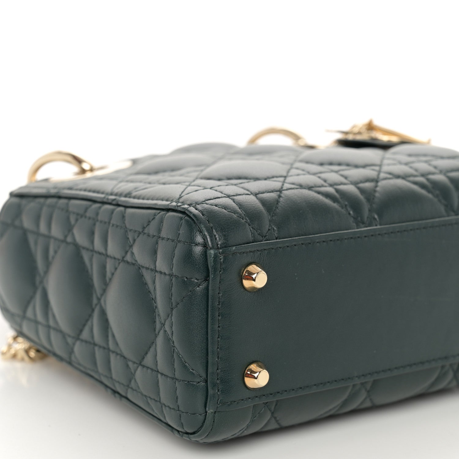 Christian Dior Lambskin Cannage Mini Lady Dior Dark Green 8 of 10