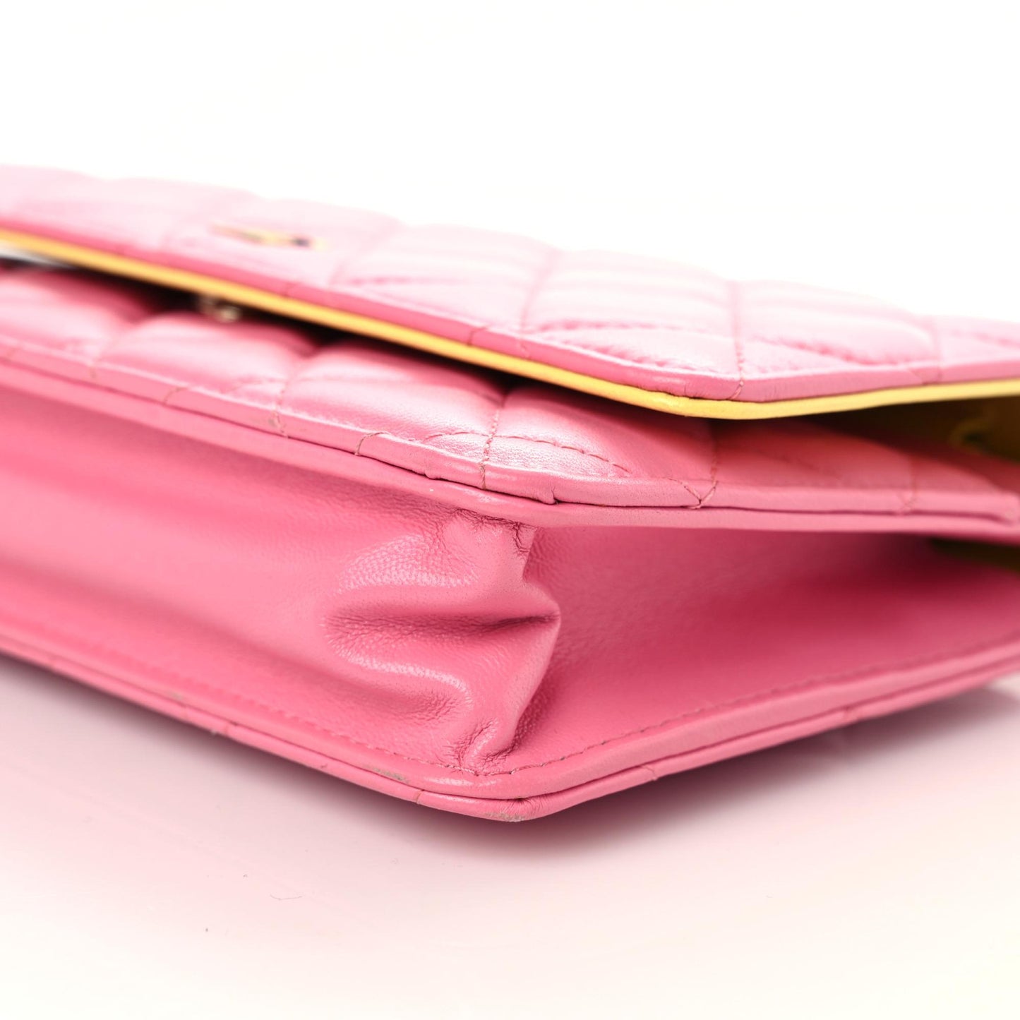 Lambskin Quilted Wallet On Chain WOC Pink Yellow