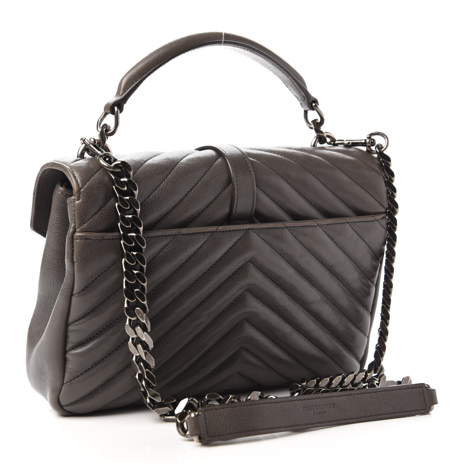 Saint Laurent Sheepskin Matelasse Chevron Monogram Medium College Bag Light Coal 3 of 9