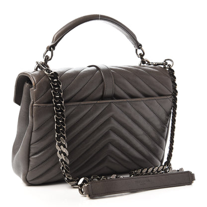 Saint Laurent Sheepskin Matelasse Chevron Monogram Medium College Bag Light Coal 3 of 9