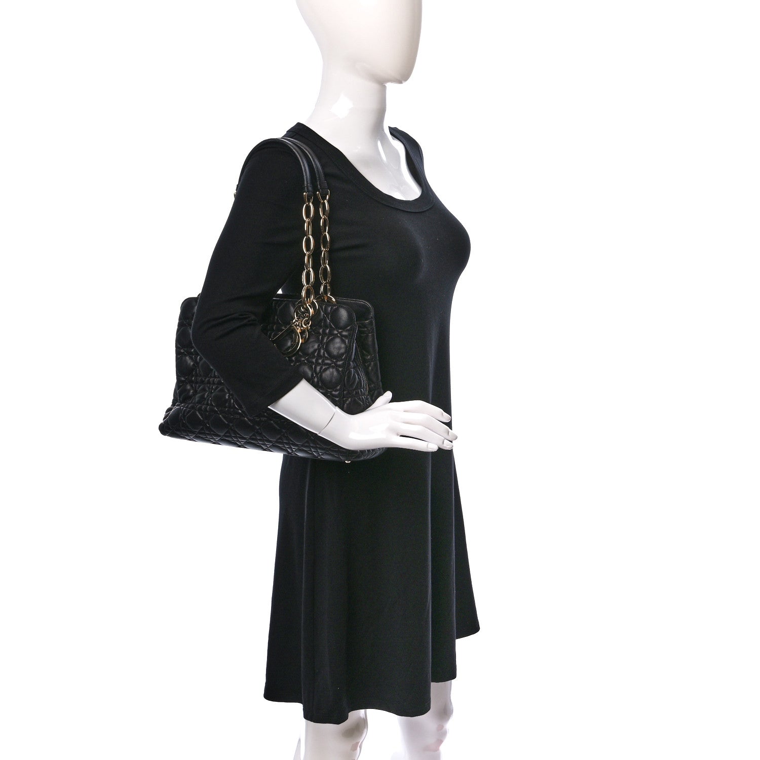 Christian Dior Lambskin Cannage Small Dior Soft Zipped Shopping Tote Black 2 of 12
