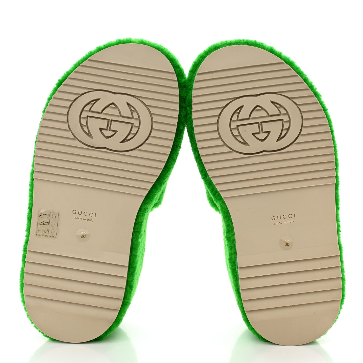 Gucci グリーン フラットシューズ 38 Gucci Shearling Interlocking G Womens Elea Platform Slide Wedge