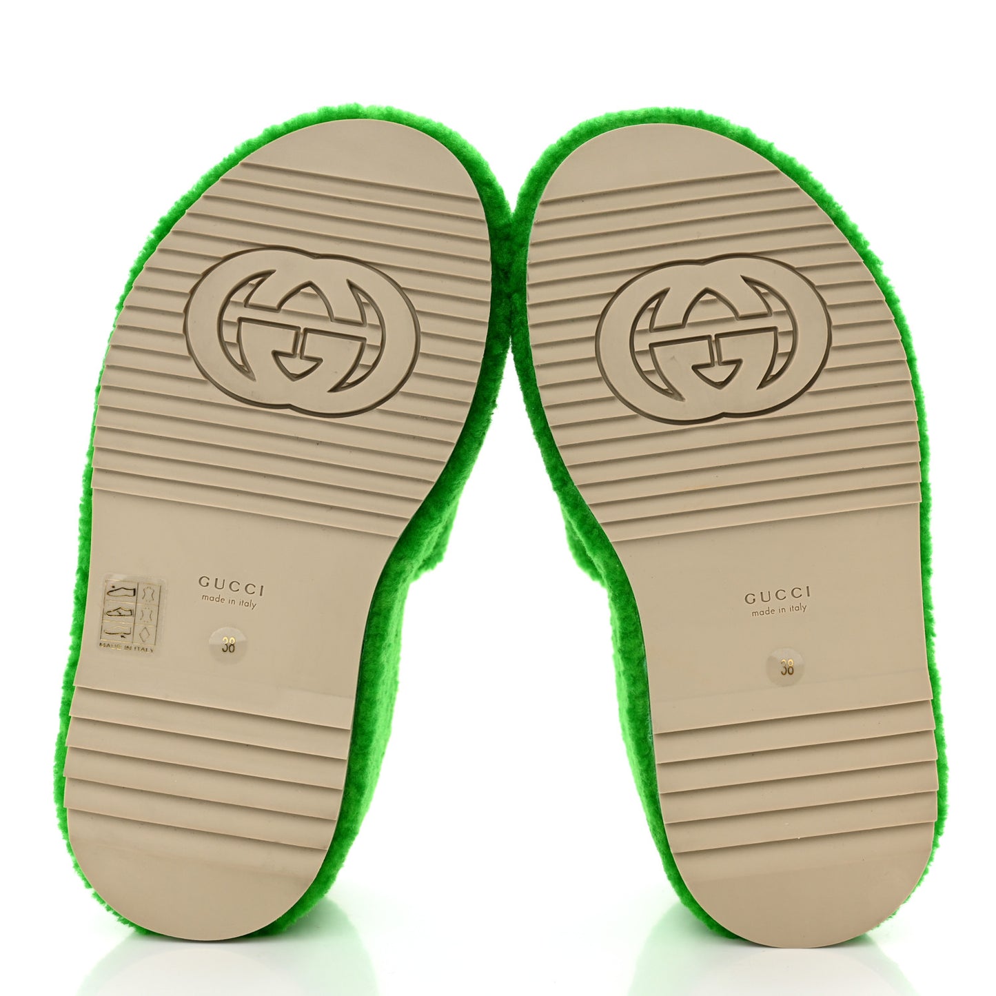 Shearling Interlocking G Womens Elea Platform Slide Wedge Sandals 38 Green Fluo Fuxia Fluo