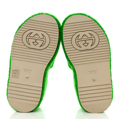 Gucci Shearling Interlocking G Womens Elea Platform Slide Wedge Sandals 38 Green Fluo Fuxia Fluo 5 of 9