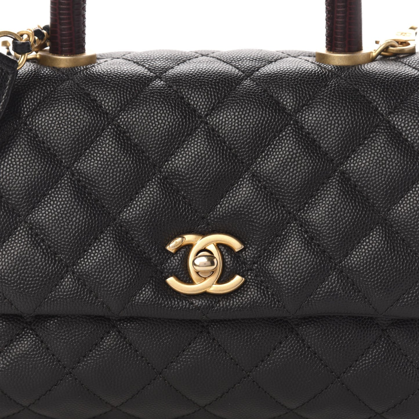 Caviar Lizard Embossed Quilted Mini Coco Handle Flap Black