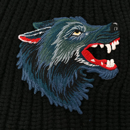 Gucci Wool Wolf Embroidered Knit Beanie Hat M Black 3 of 6
