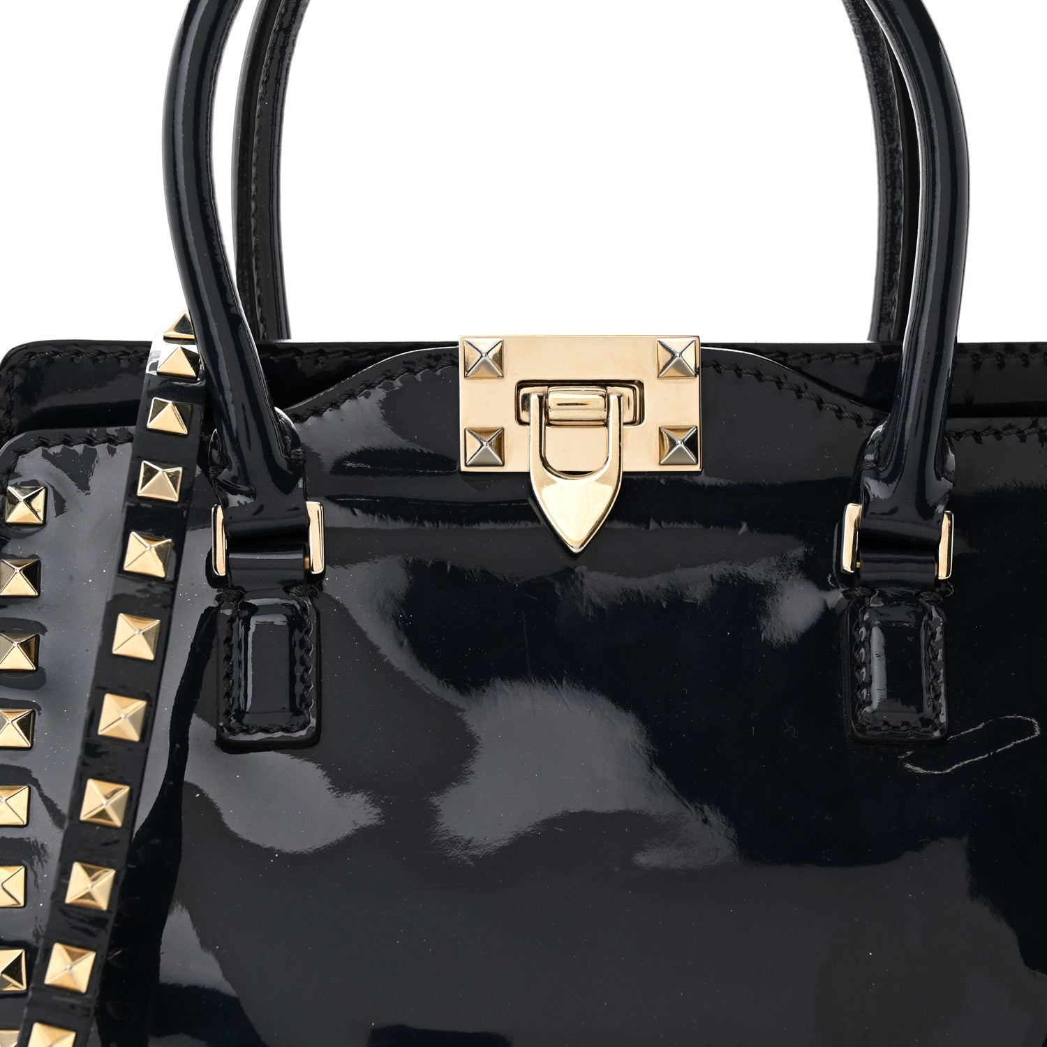 Valentino Garavani Patent Small Rockstud Double Handle Tote Marine 7 of 20