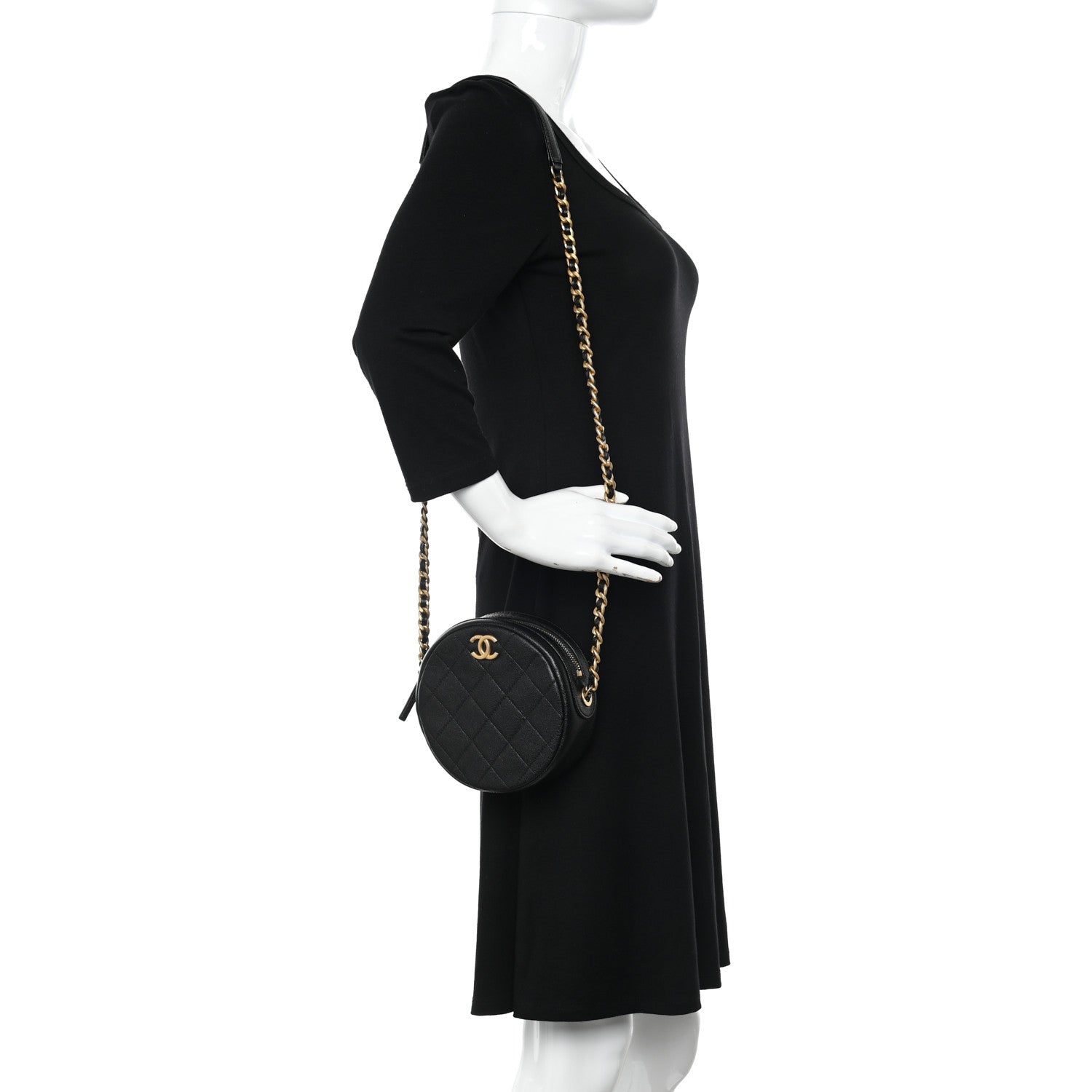 Chanel Caviar Quilted Small Round Bag With Chain Black 2 of 11