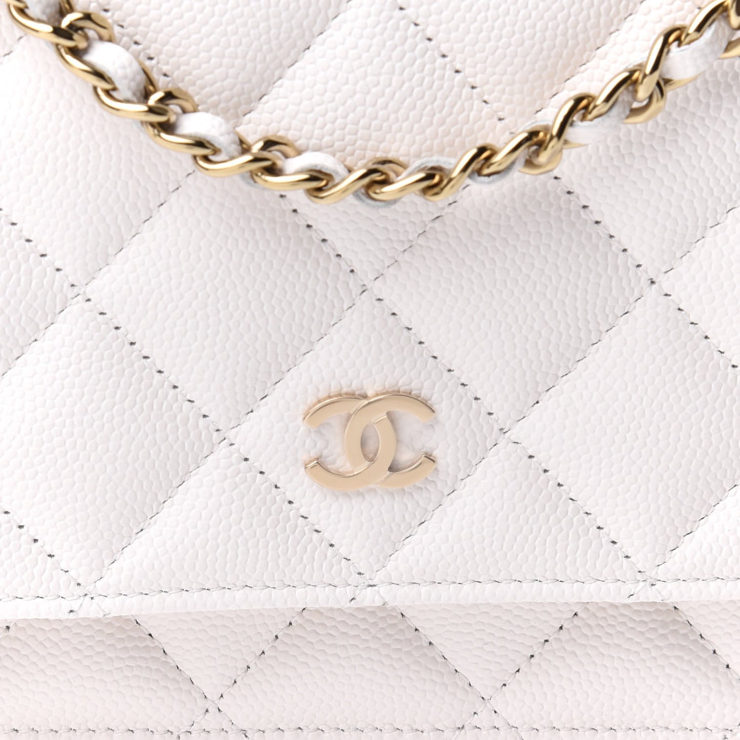 Caviar Quilted Wallet On Chain WOC White
